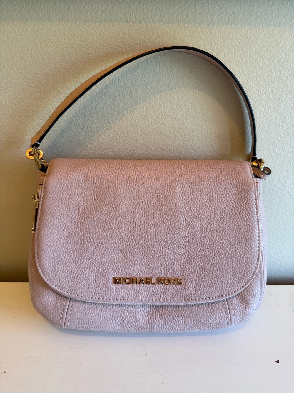 Michael Kors Blush Pebbled Leather Shoulder Bag with Gold Hardware